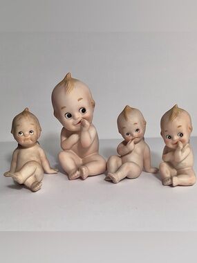 4 Lefton BISQUE KEWPIE DOLLS / Hand-Painted PORCELAIN / 3.25 to 4.5 Inches Tall